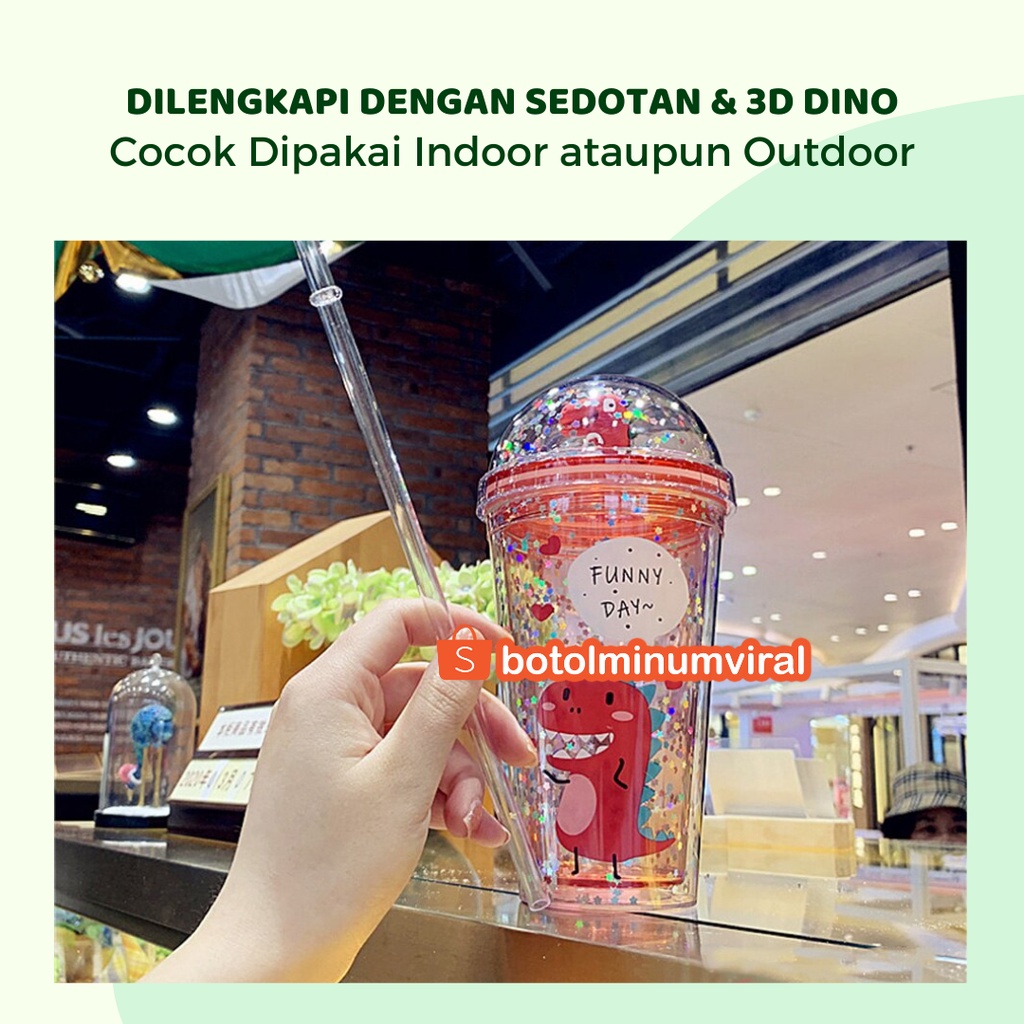 Botol Minum Glitter Tumblr Unicorn Dino Sedotan Viral Hadiah Aesthetic Premium Import