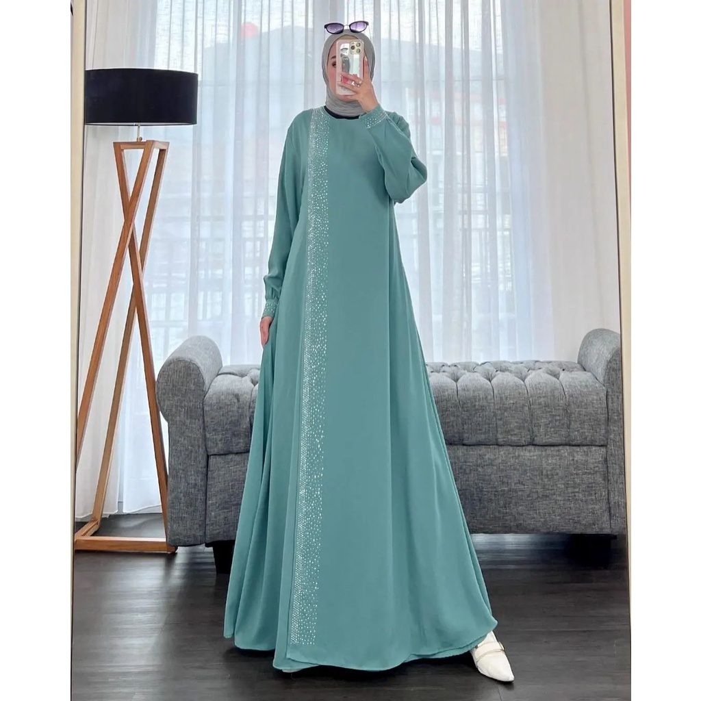 Dress Wanita Terbaru Gamis Muslimah Mewah Simple Bahan Crinkle Model Terlaris Buat Lebaran 2023 OOTD Fashion Wanita Muslimah Terlaris kekinian