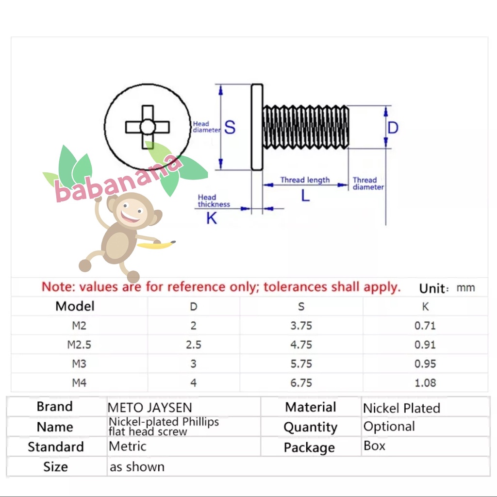 Screw Philips M2-M4 Flat Head Plus Silver baut laptop sekrup rata