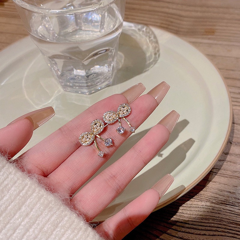 Anting Tusuk Sterling silver 925 Desain Pita Hias Zircon + Mutiara Mewah Untuk Wanita