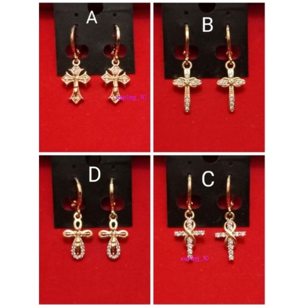 RAL65. Anting xuping wanita lapis emas dgn mata zircon model salib terbaru