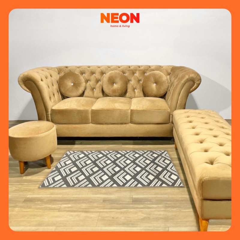 NEON Sofa Crown | Set Sofa 3 Seater + Bench + Stool | Sofa Chesterfield | Sofa Klasik | Sofa Tamu Ka