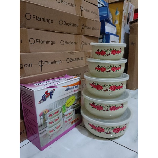 Mixing Bowl Enamel Set / Rantang Susun 5 Pcs Serbaguna