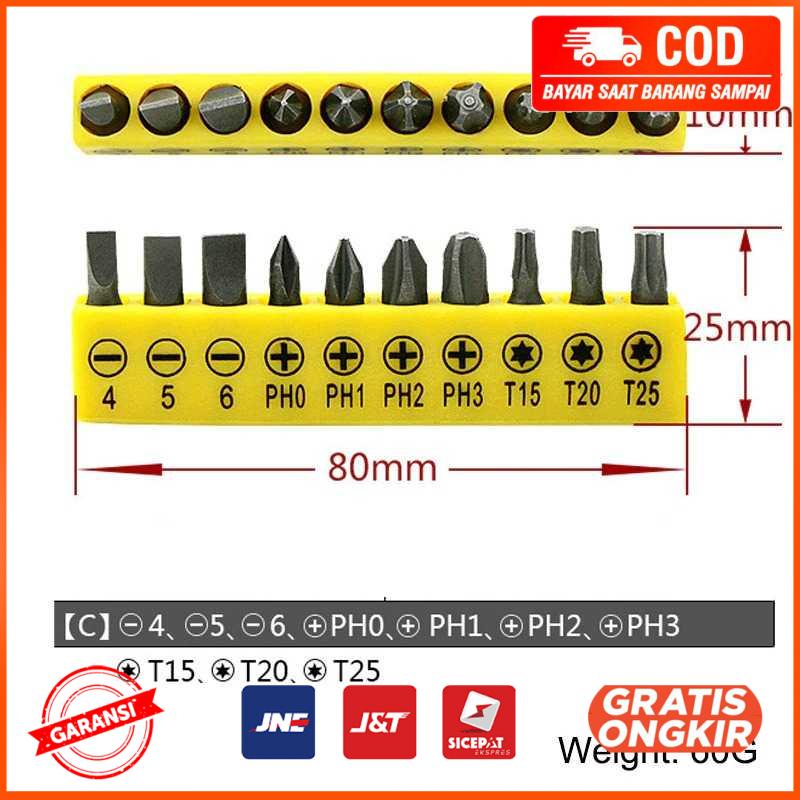 Set Kepala Mata Obeng Screwdriver Bit 10 PCS ZC005