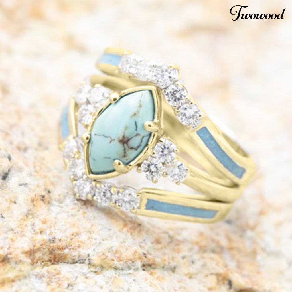 3pcs / Set Cincin Batu Turquoise Imitasi Untuk Wanita