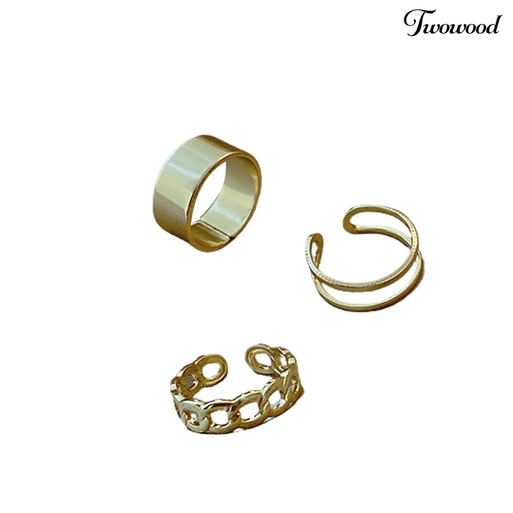 3pcs / Set Cincin Model Terbuka Bahan Alloy Gaya Punk Hip Hop Retro Adjustable Untuk Wanita