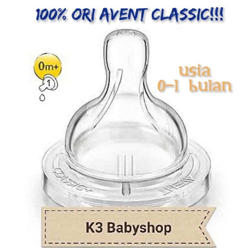 Nipple teat dot Avent Classic+ 0m+ 1m+ size 1 2 dot bayi newborn classic plus ecer original avent