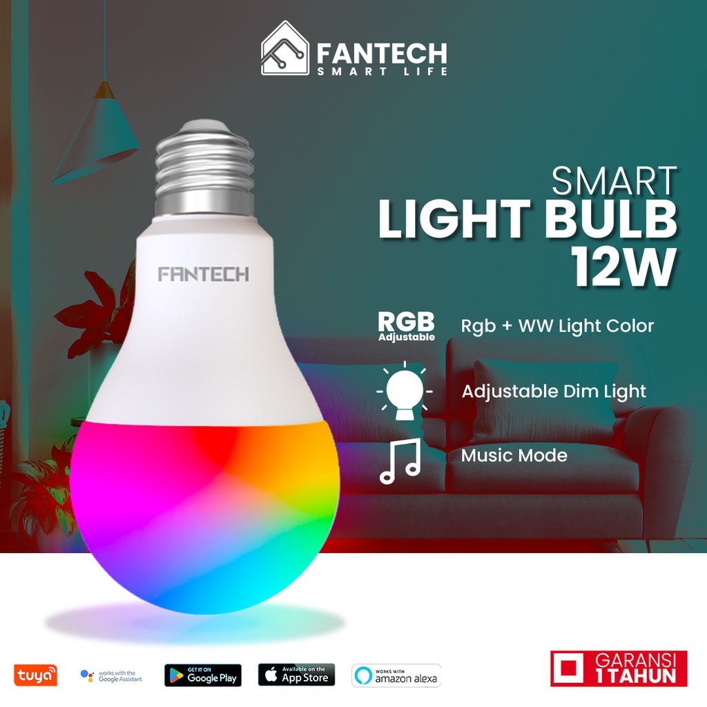 Jual FANTECH Smart Life Lampu 12W LED Light Bulb RGBWW Bohlam Wifi IoT ...