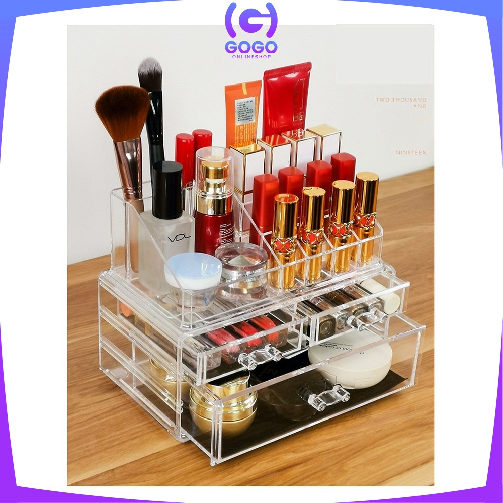 GOGO-K16 Kotak Make Up Acrylic + 3 Laci Rak Kosmetik Organizer / Rak Serbaguna / Storage Box Cosmetic