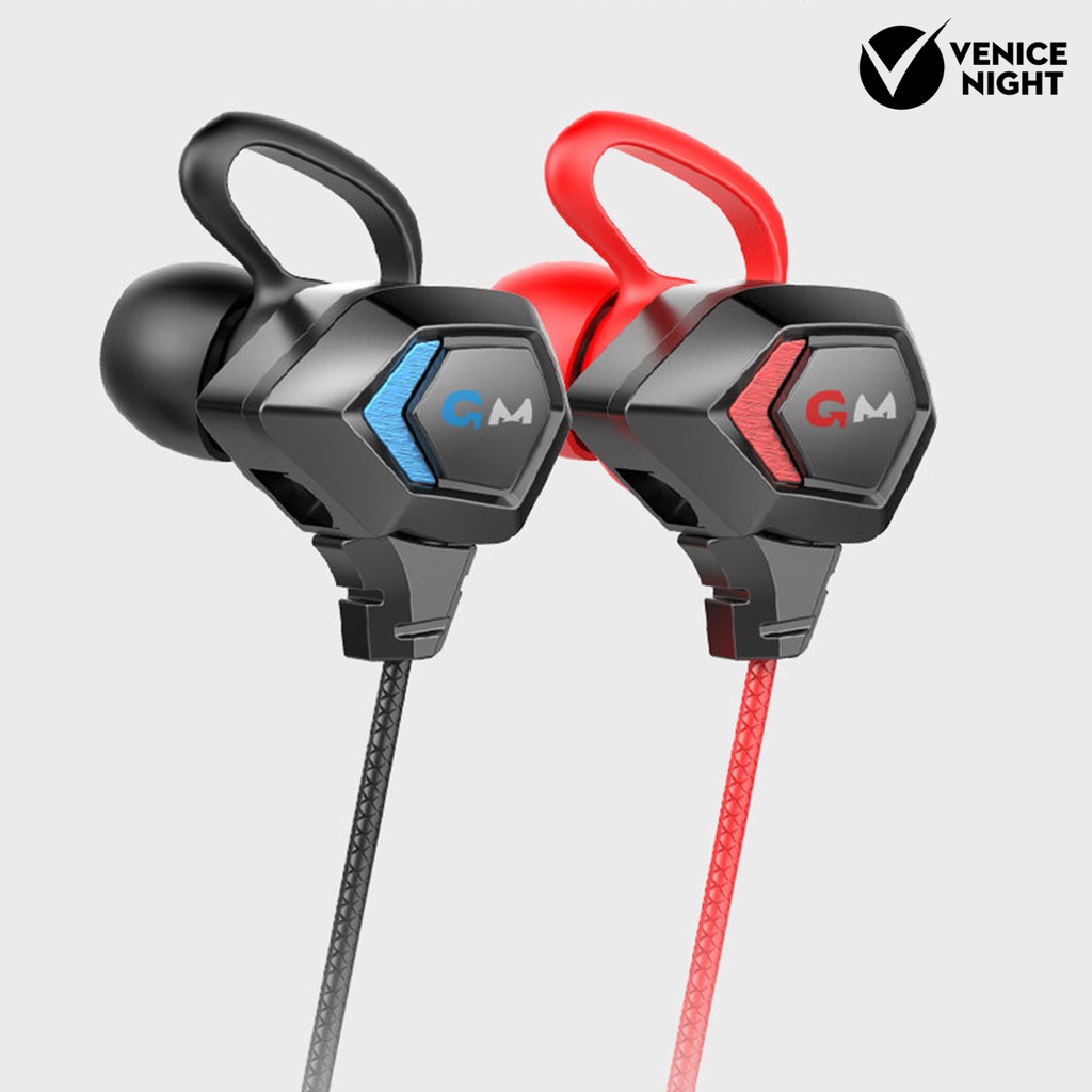 (VNEP) (Berkabel) G28 L Shaped 3.5mm Dynamic Dual Moving Coil Gaming Earphone untuk Ponsel/PC