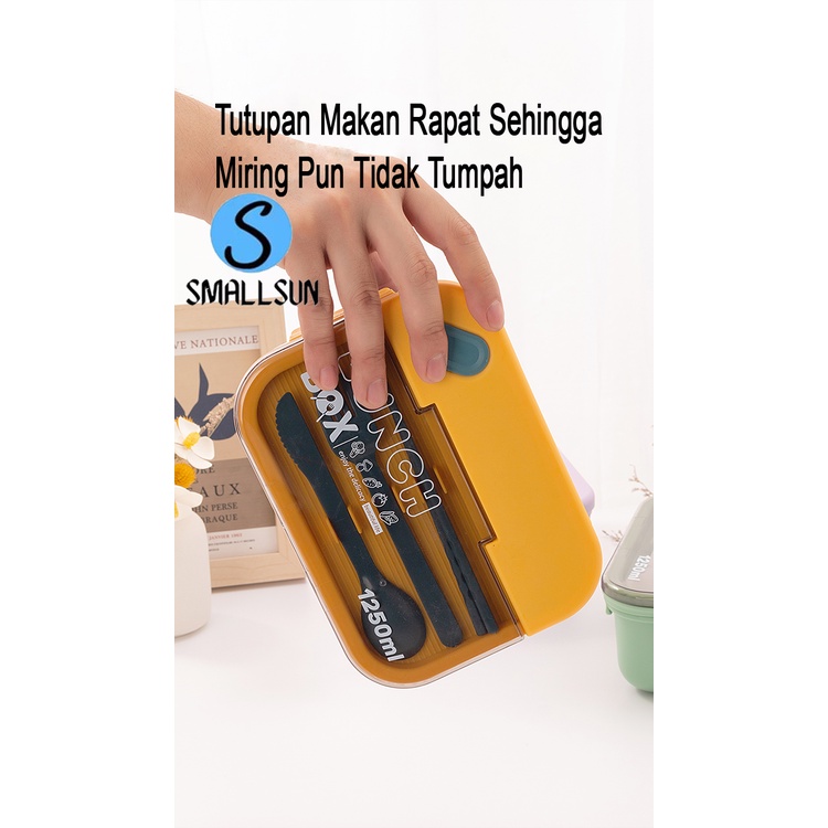 Lunch Box Anti Tumpah 1250ml Tempat Bekal 2 Sekat/3 Sekat Dengan Sendok Garpu Sumpit