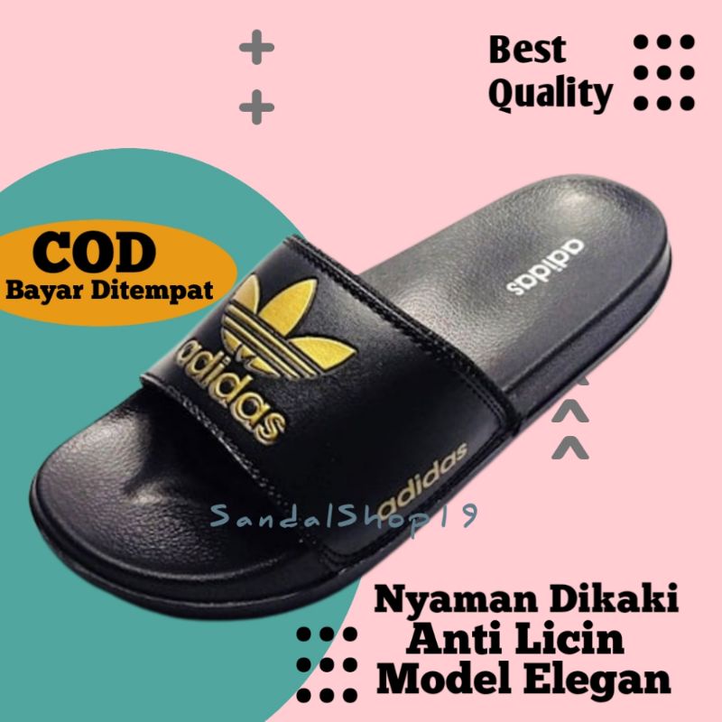 SANDAL SENDAL SELOP SLIP ON SLIDE ADIDAS PUTIH GOLD PRIA WANITA Cewek Cowok kekinian kualitas premiu