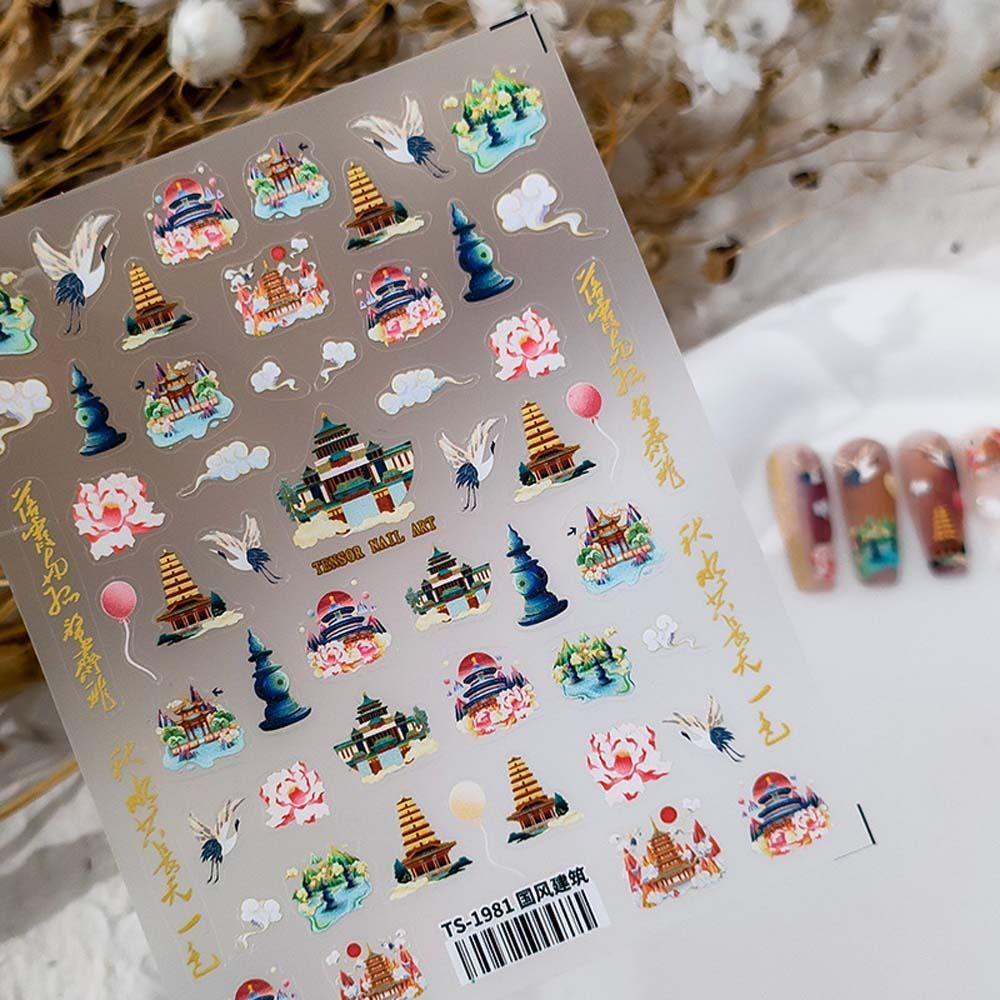 Mxbeauty Stiker Kuku Cina Wanita Fashion Karakter Cina Manicure Aksesoris Swallow Crane Gaya Antik Nail Art Dekorasi