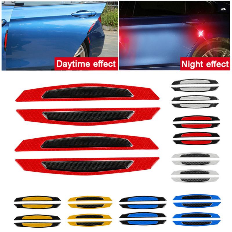 4pcs / set Stiker Strip Reflektif Anti Tabrakan / Gores Untuk Pintu Mobil