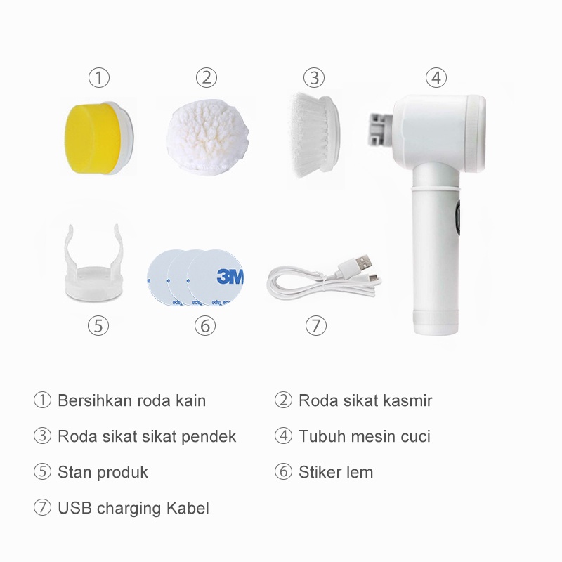 AmazeFan Nirkabel sikat pembersih sikat elektrik 5in1 brush  electric lantai Dapur alat cuci piring wc toilet sikat  dinding kamar mandi listrik 2000mAh brush cleaner IPX7 tahan air pengisian daya usb 3 kepala pengganti Portabel Dapat digantung di dinding