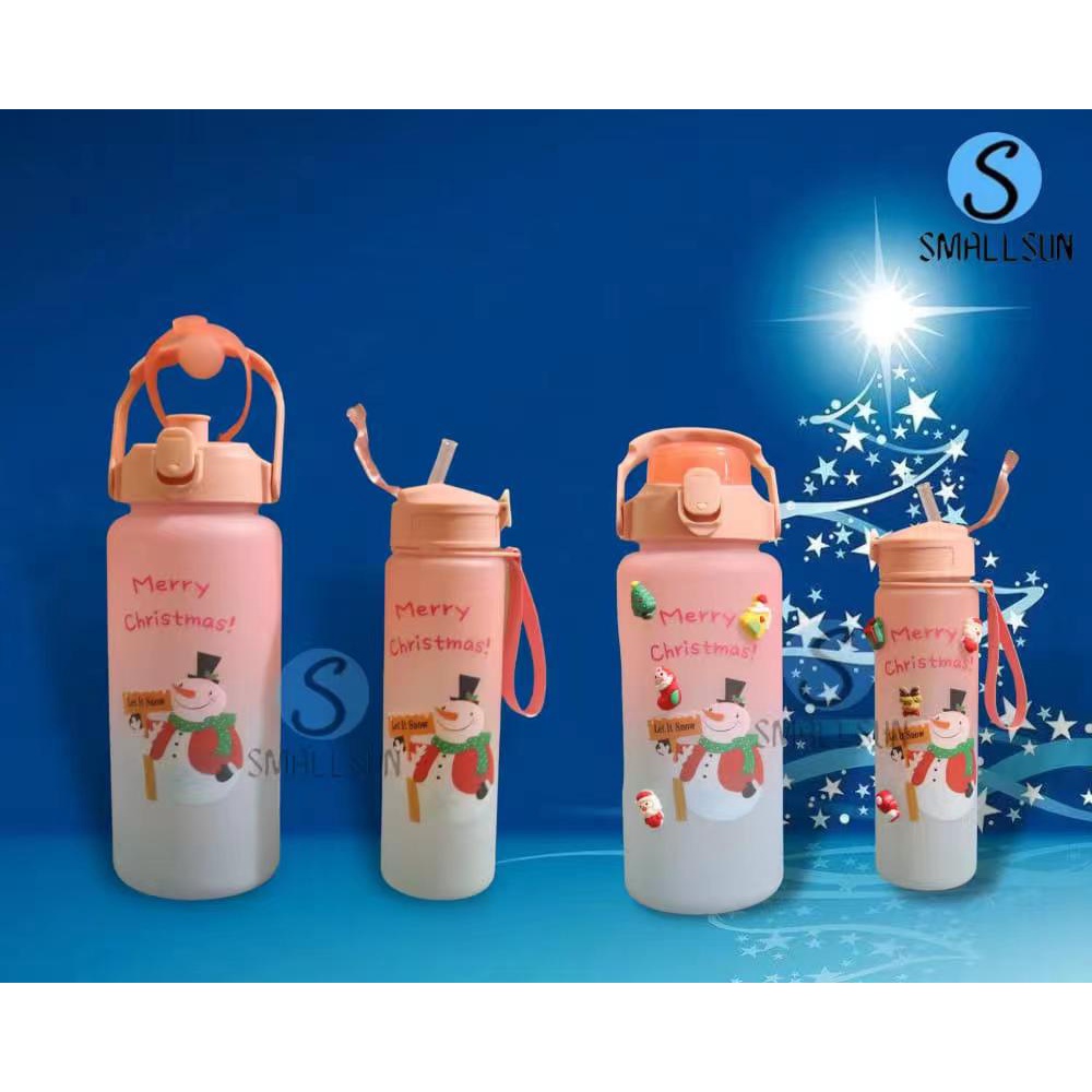 Botol Minum 2in1 Viral Gradiasi 2l and 900ml Merry CHRISTMAS  Free Sticker BZ1007