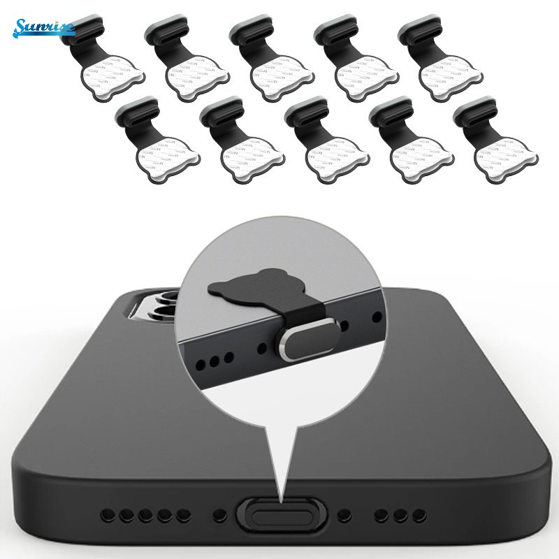 1 Pc Cover Pelindung Port Pengisi Daya Ponsel Bentuk Beruang Bahan Silikon Tahan Debu