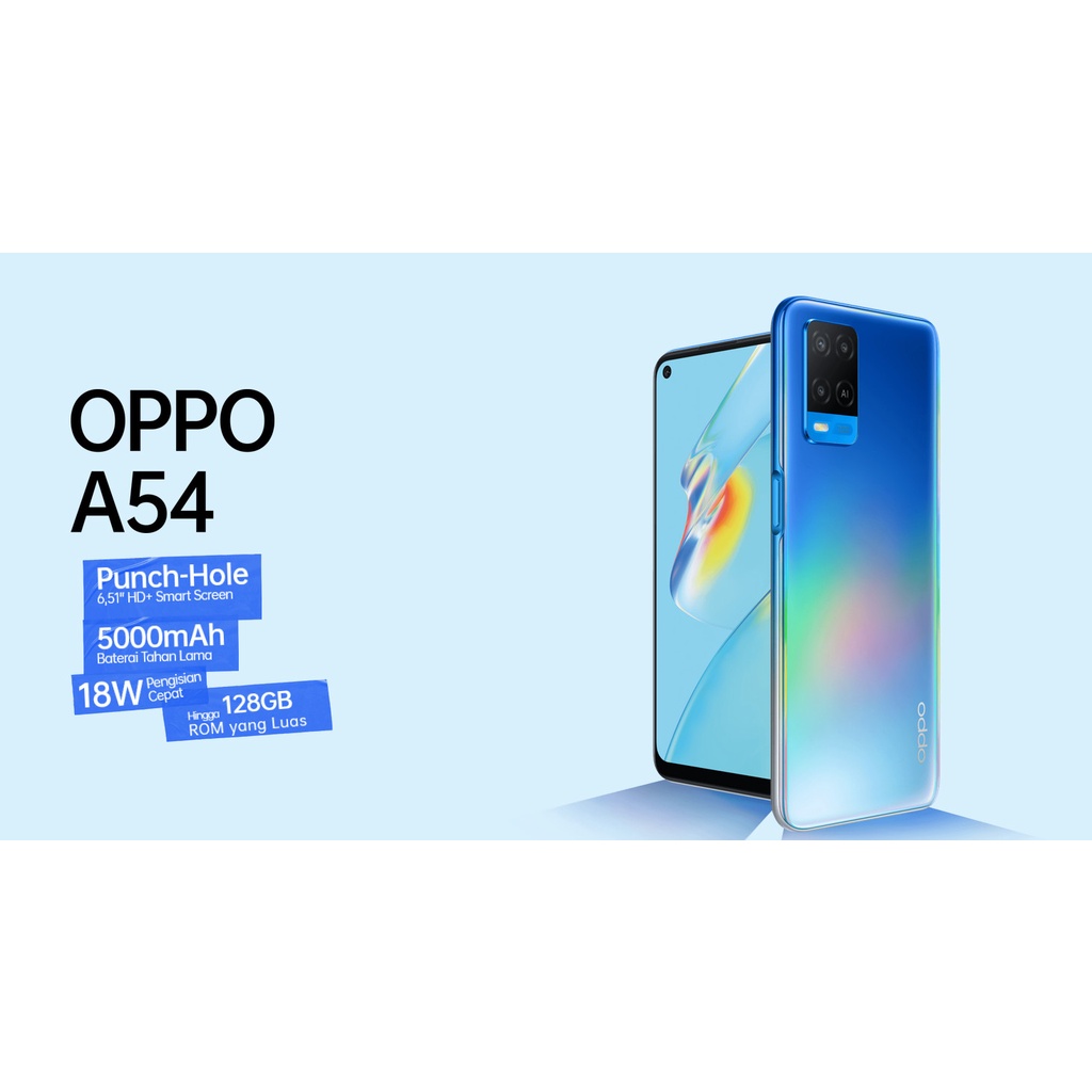 Oppo A54 (Ram 6GB, Rom 128GB, HD+ Smart Screen, 18W Fast Charge, IPX4 Splash Waterproof)