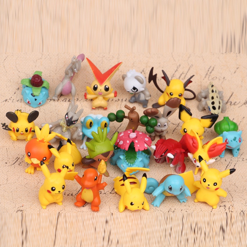 24pcs / Set Mainan Action Figure Pokemon Pikachu Bulbasaur Squirtle Charmander Ukuran 4-5cm Untuk Hadiah Natal Anak