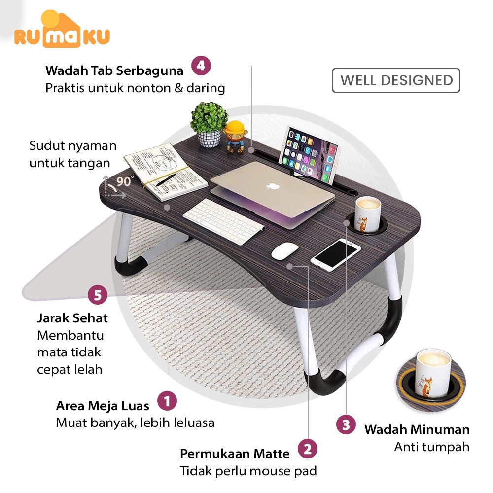 Rumaku Meja Belajar Portable / Meja Laptop / Meja Lipat Serbaguna