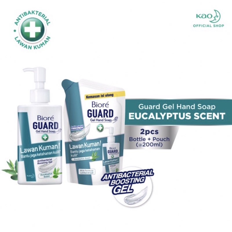 1pc Biore Guard Gel Hand Soap Eucalyptus Scent Botol 200 ml + Refill 200ml