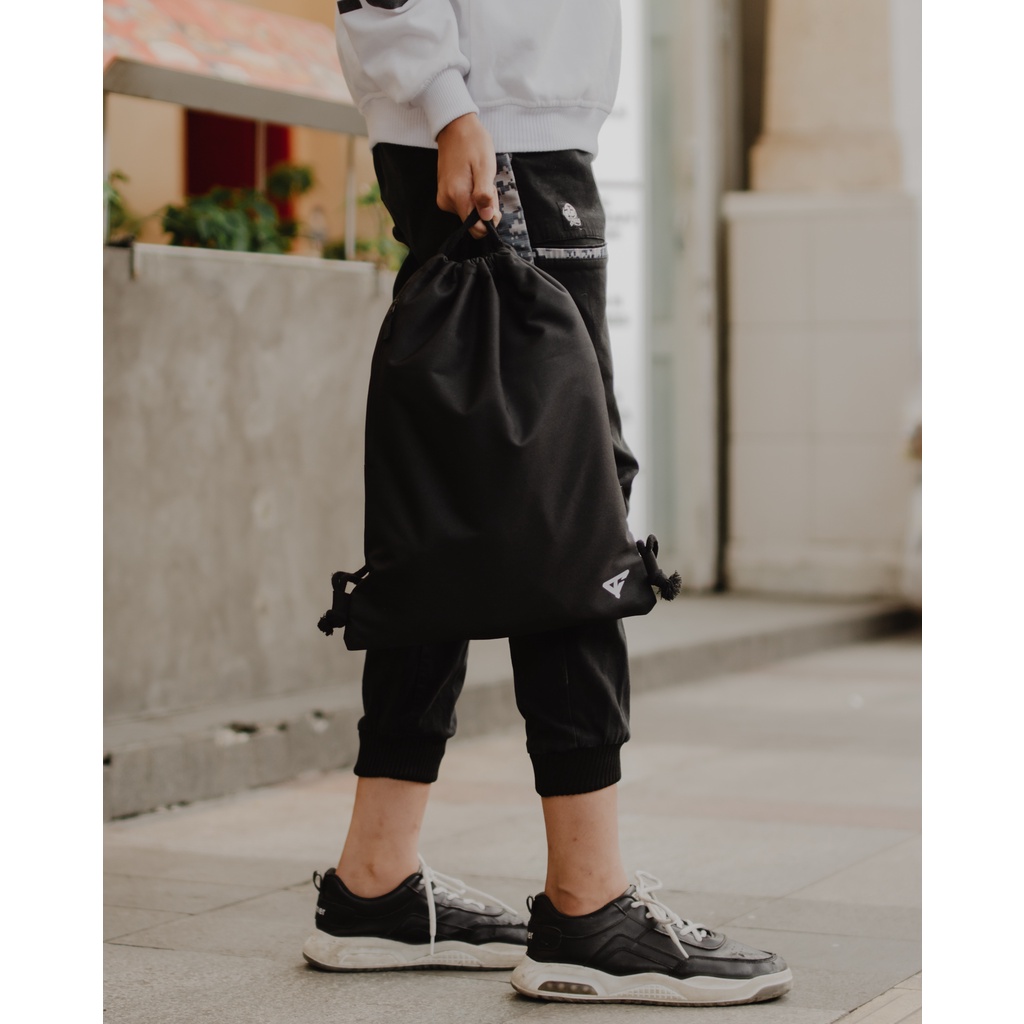 PRYF Tas Serut Pria String bag Polos Selempang Olahraga Bahan Taslan