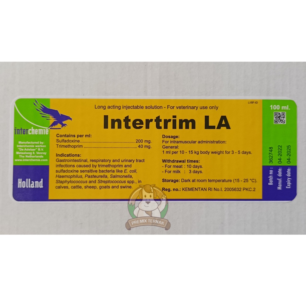 INTERTRIM LA 100ml By Intercheme - Antibiotik Hewan Spektrum Luas - Obat Diare Hewan