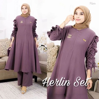 Image of Herlin Set / Setelan Muslimah Crinkle Airflow Tunik Dan Celana / Pakaian Set Wanita Terkini 2022 / Fashion Kekinian / EF