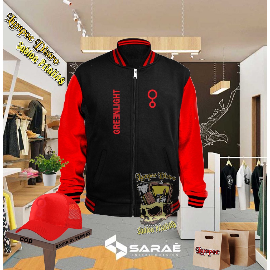 Plus Topi Varsity Keren Grenlight Text Quality Red Premium Baju Tshirt Lengan Tebal Crewneck Branded
