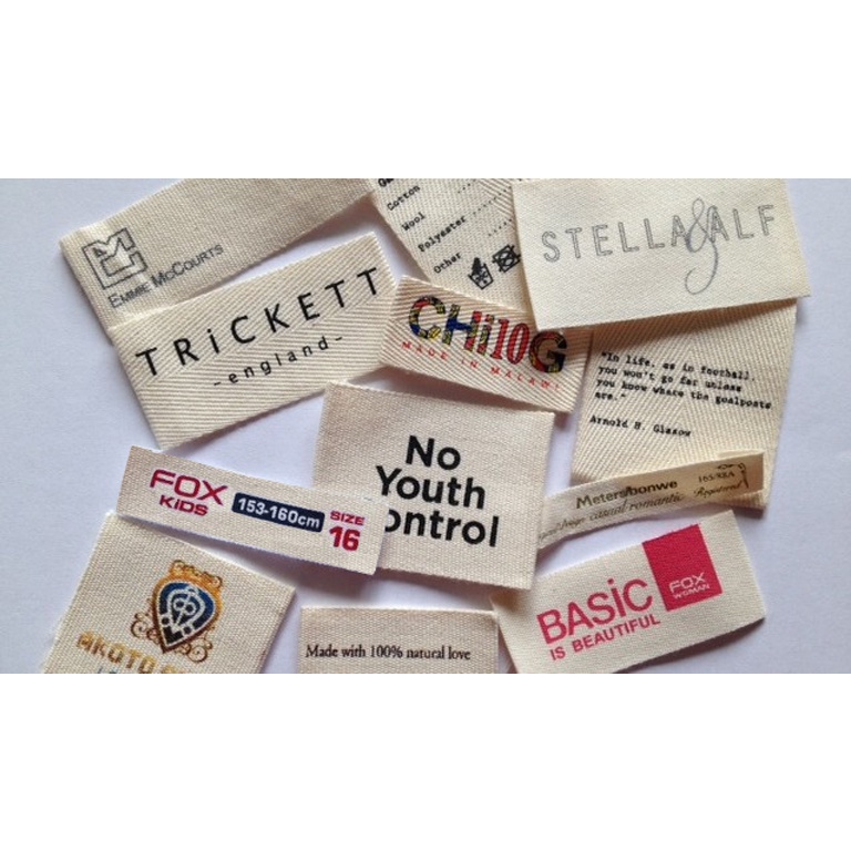 

label katun full warna | label katun custom warna | pengganti woven | bukan woven