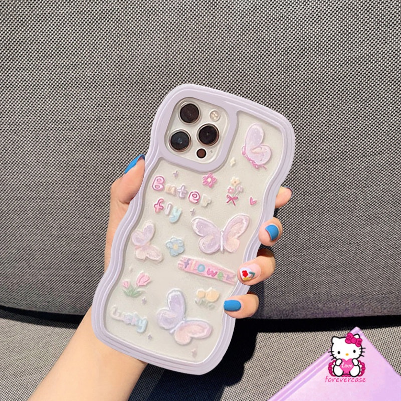 Soft Case TPU Shockproof Motif Kartun Kupu-Kupu Untuk iPhone 11 Pro Max 7Plus 8Plus 12 13 14 Pro Max XR X XS Max 6 7 8 6s 14 Plus SE 2020