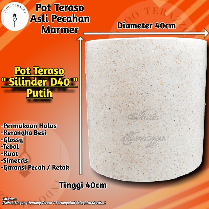 INDO TERRAZZO POT TANAMAN KERAMIK TERASO MARMER TIPE SILINDER D40 - POT BUNGA KERAMIK TERASO