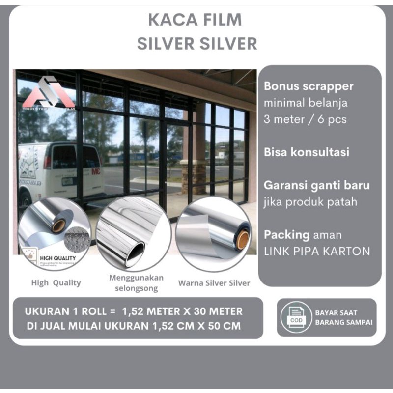 Stiker Kaca Film One Way Cermin Silver - Silver Kaca Film Mobil Kaca Film Penolak Panas Uv