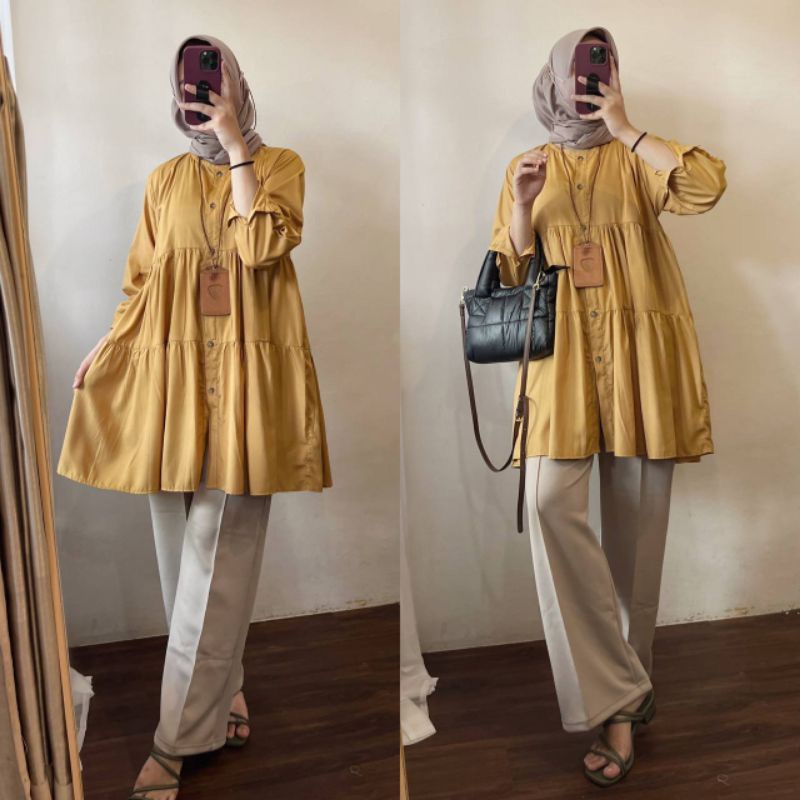 BEFAST - ZFS OOTD Tunik VILY / MIKA TUNIK CRINCLE / Pakaian Wanita Muslimah / Atasan Wanita Lengan Panjang / Tunik Polos Formal / Fashion Kekinian Remaja Tunik Kerja Wanita Casual / Outfit Wanita Hijab Trendy ABG