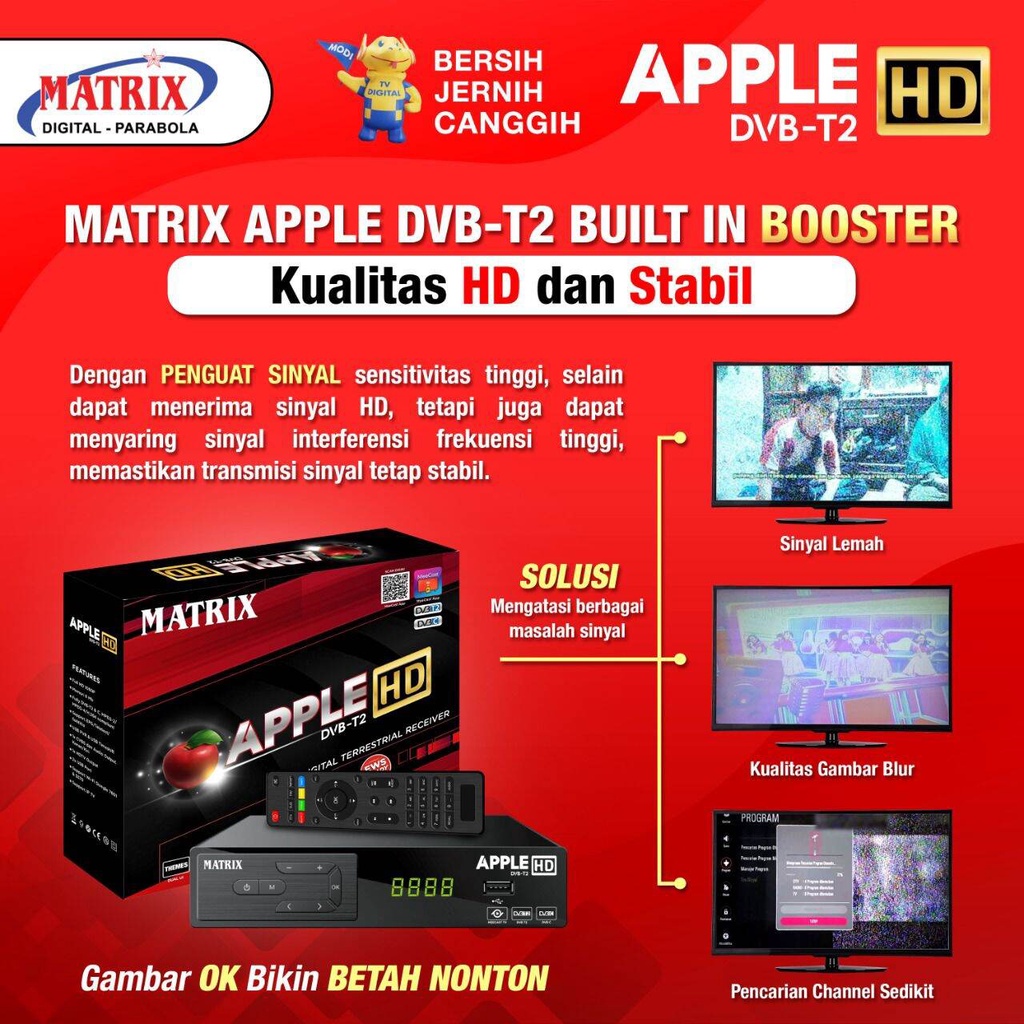 BISA COD! TERMURAH! Set Top Box TV Digital Matrix Apple Merah DVB T2 Full HD