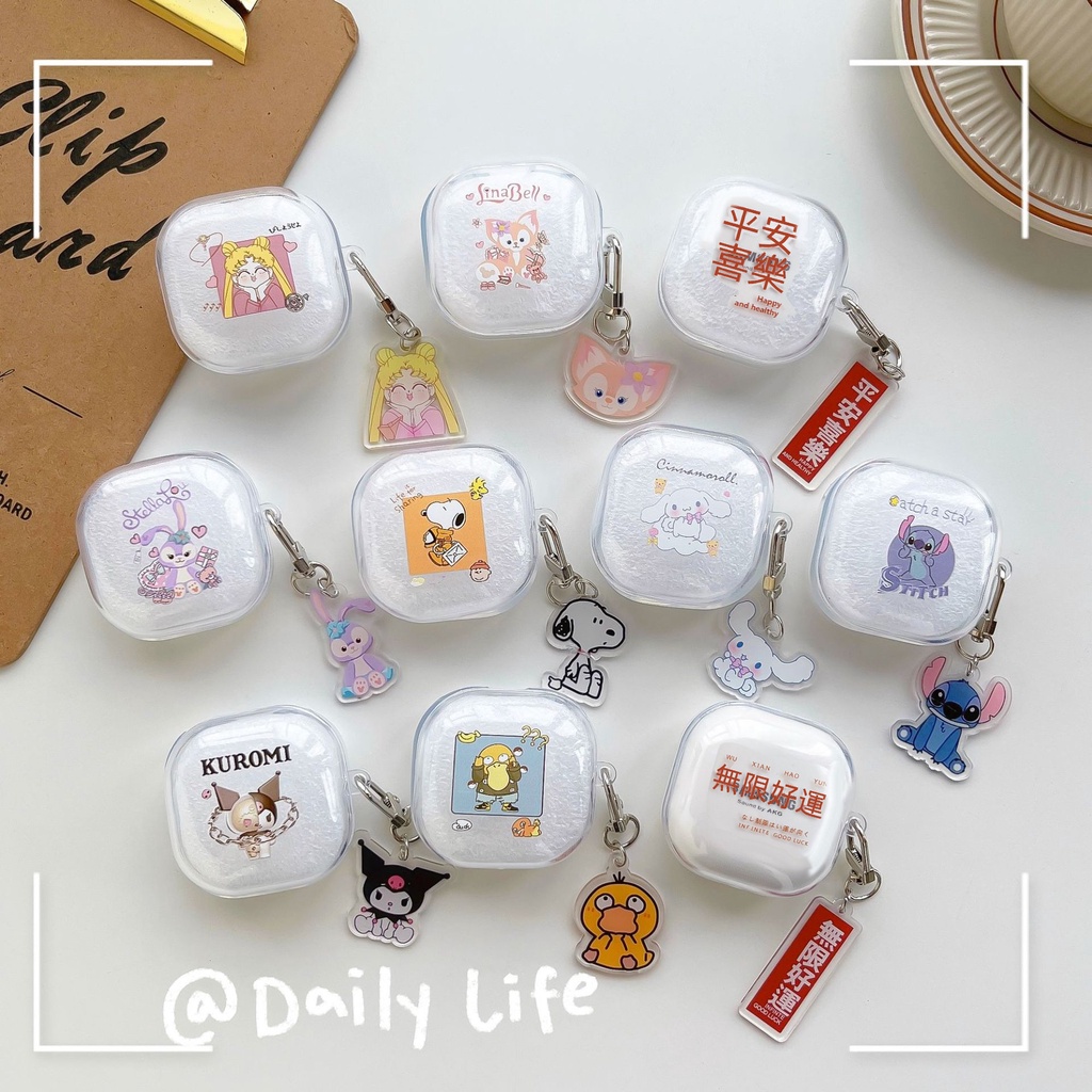 Case Pelindung Headphone Transparan Motif Kartun Dengan Gantungan Kunci Untuk Samsung Galaxy Buds 2 Buds Live Buds Pro