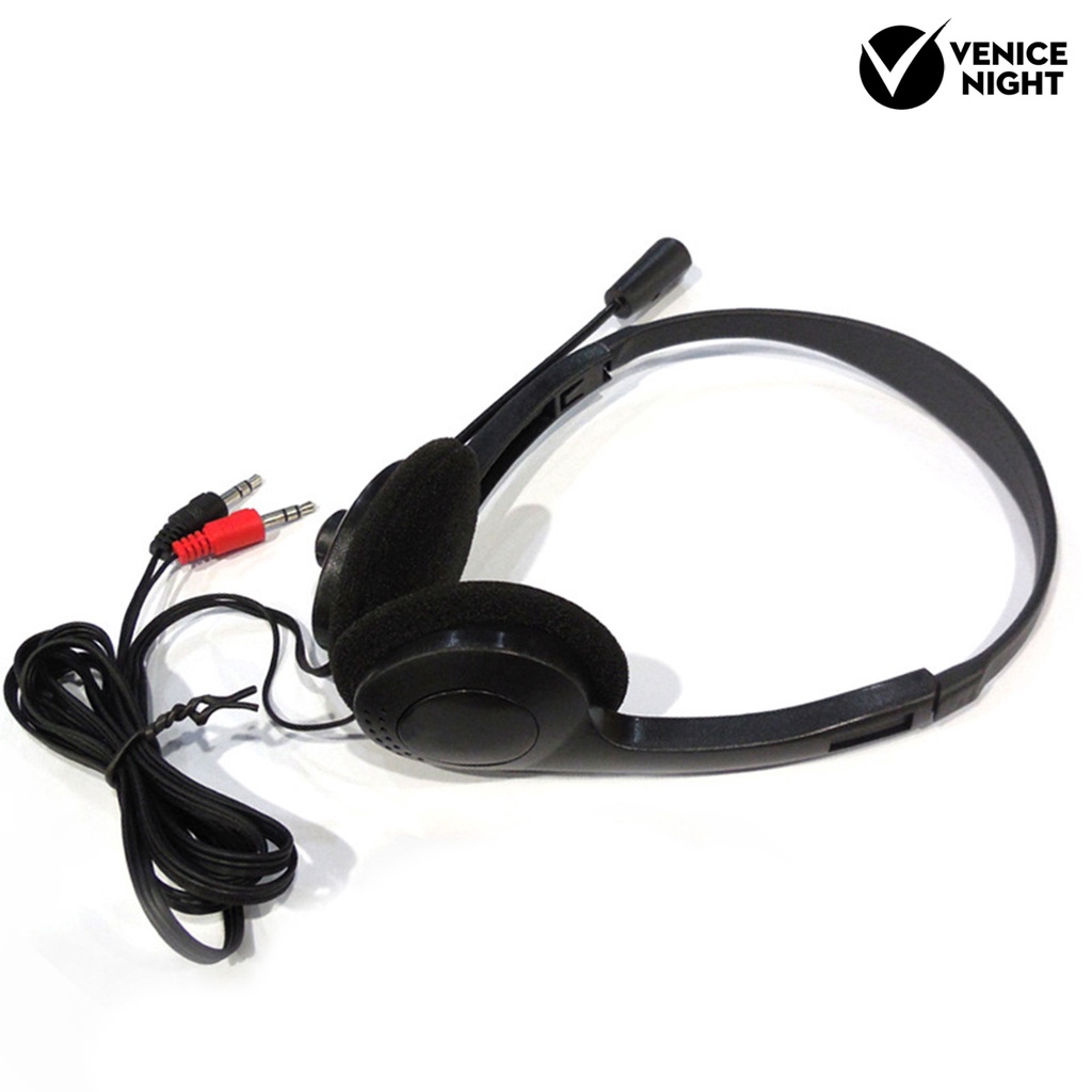 (VNEP) (Berkabel) Headphone Universal dengan Mic Plastic 3.5mm Over-ear Stereo Headset untuk Rumah