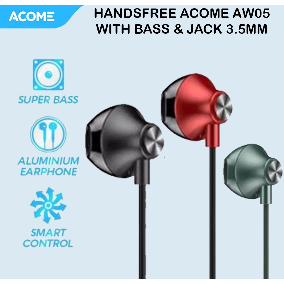 Acome Aw05 Wired Handsfree Earphone Headset Super Bass Jack 3.5mm Smartphone Laptop