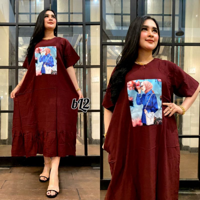 Daster Wanita Animasi Busui Viral Dress Terbaru Rayon Tebal