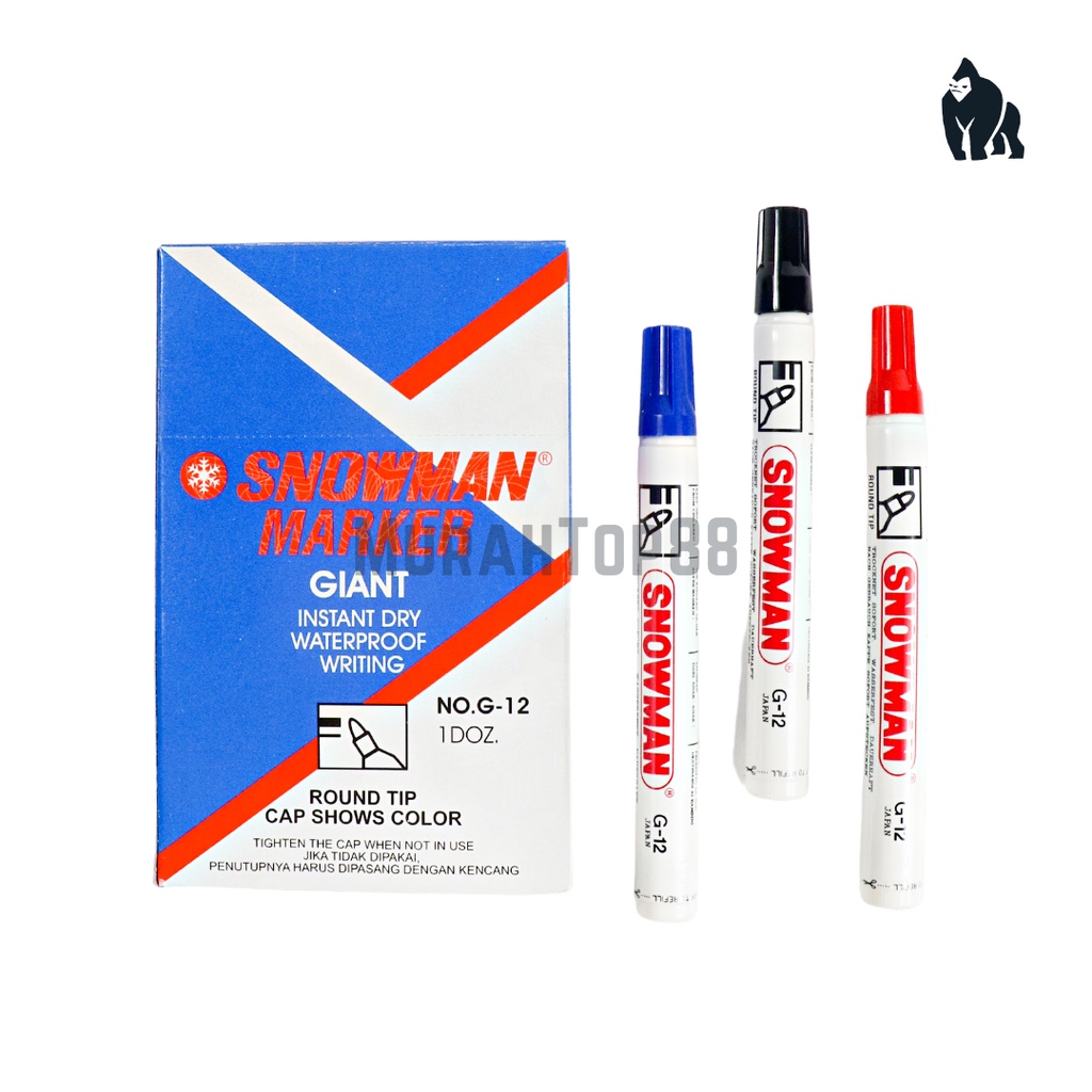 

Snowman Permanent Marker G-12 / Spidol Permanen Tidak Bisa Dihapus Hitam Merah Biru / 100% Original [PER PCS]