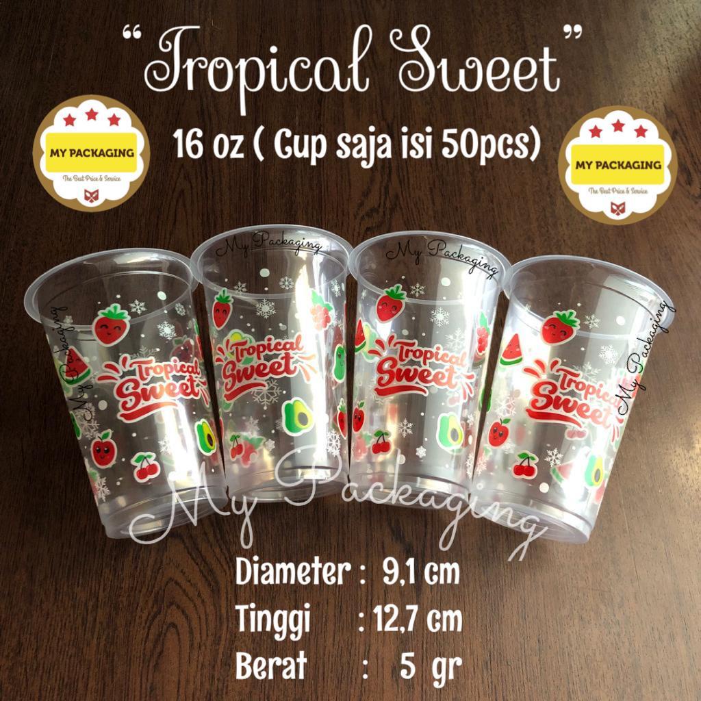 Jual Gelas Cup Plastik 16oz 50pcs Juicekopitehbobaice 16 Oz Tanpa Tutup Logo Cetak 5965