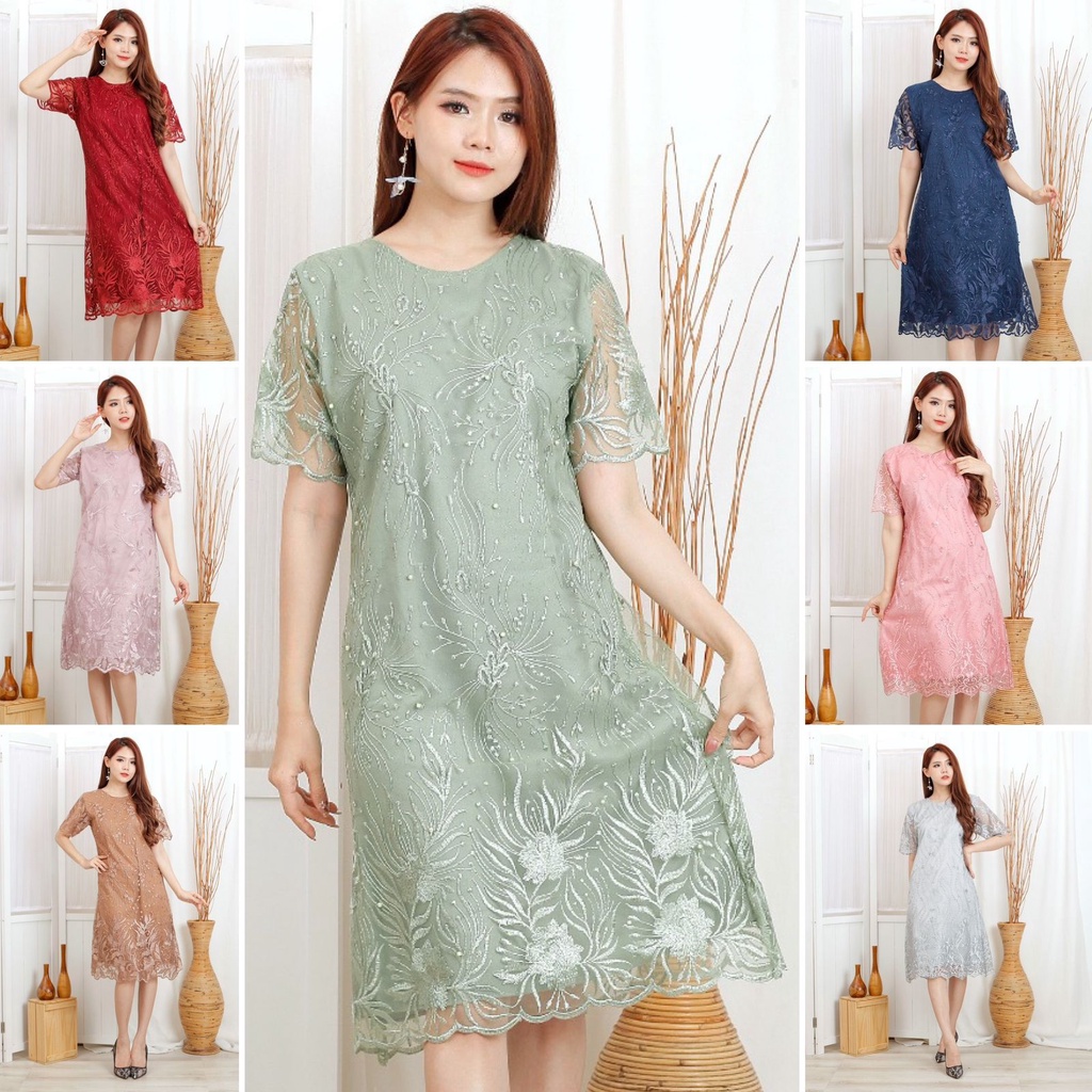 Dress Tile Allsize S M L XL XXL JUMBO / Dress Tulle Pesta / Dres Natal / Dress Gereja / Dress Seragam / Dress Kondangan