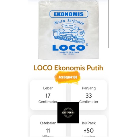 KANTONG PLASTIK KRESEK LOCO EKONOMIS PUTIH UKURAN 17 Cm (17X33 ) ISI 50 LEMBAR BAHAN PREMIUM / DAUR ULANG