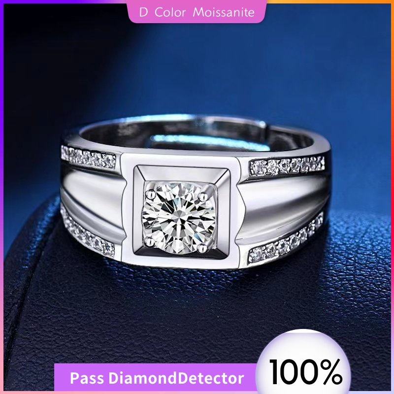 D Color Moissanite Moissanite diamond Silver Men Rings Cincin Pertunangan Pria 1 Ct Moissanite,925 P