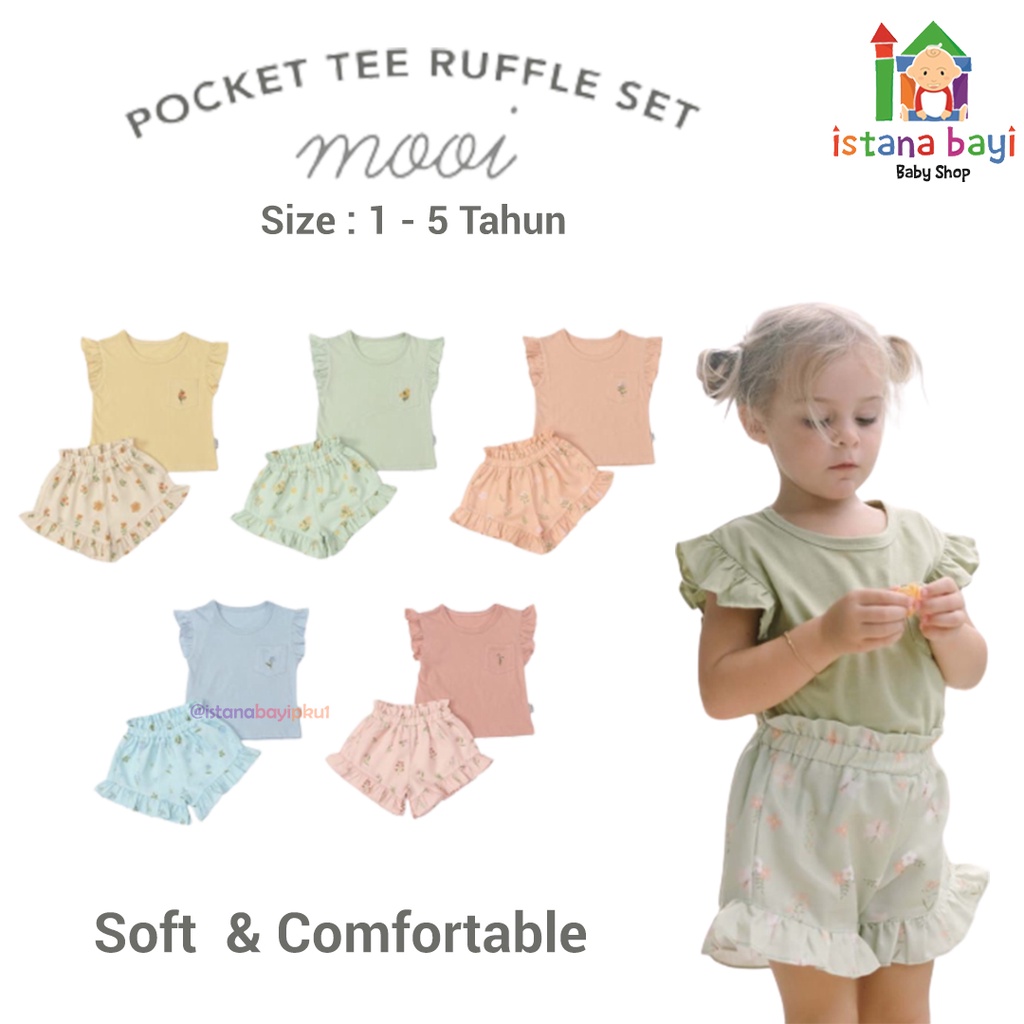 Mooi Setelan Anak Perempuan Ruffle Pocket Tee/ Setelan Set Anak