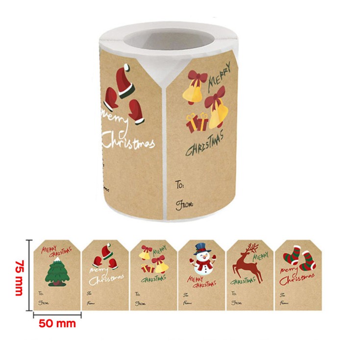 

Label Sticker Natal Nama Bingkisan Merry Christmas Kraft 7,5 x 5 cm