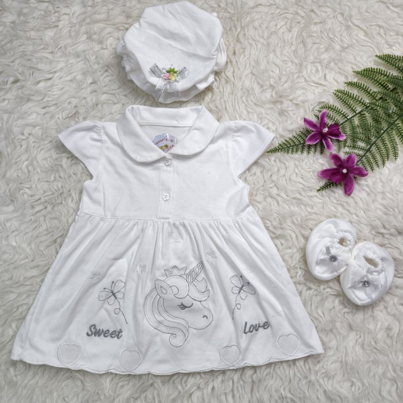 baju bayi perempuan Dress Putih Unicorn