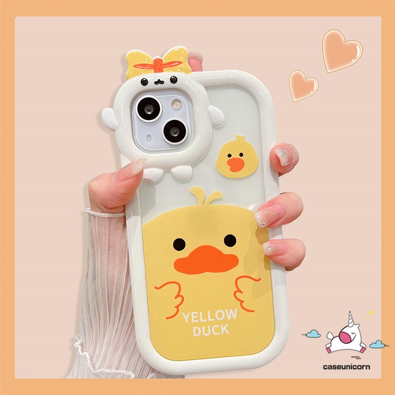 Case Realme C33 C25s C12 C15 C31 C21Y 8 7 8i 9 8pro 5 6i 9i 5s 5 7i 9pro+ Realme C30 C25 C25Y C11 C35 C21 C2 C3 C17 Kartun 3D Bow Little Monster Lensa Bebek Kuning Lucu Lembut Sarung Cover Sarung
