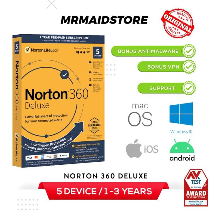 Jual Antivirus Norton 360 Deluxe - [ 1 - 5 Device / 1 - 3 Tahun ...