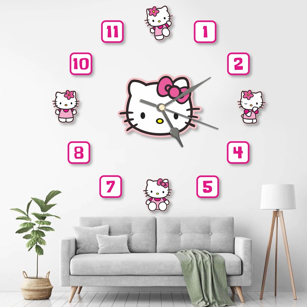 Jam Dinding Besar Karakter Hello Kitty Jumbo / Hiasan Kamar Anak Karakter